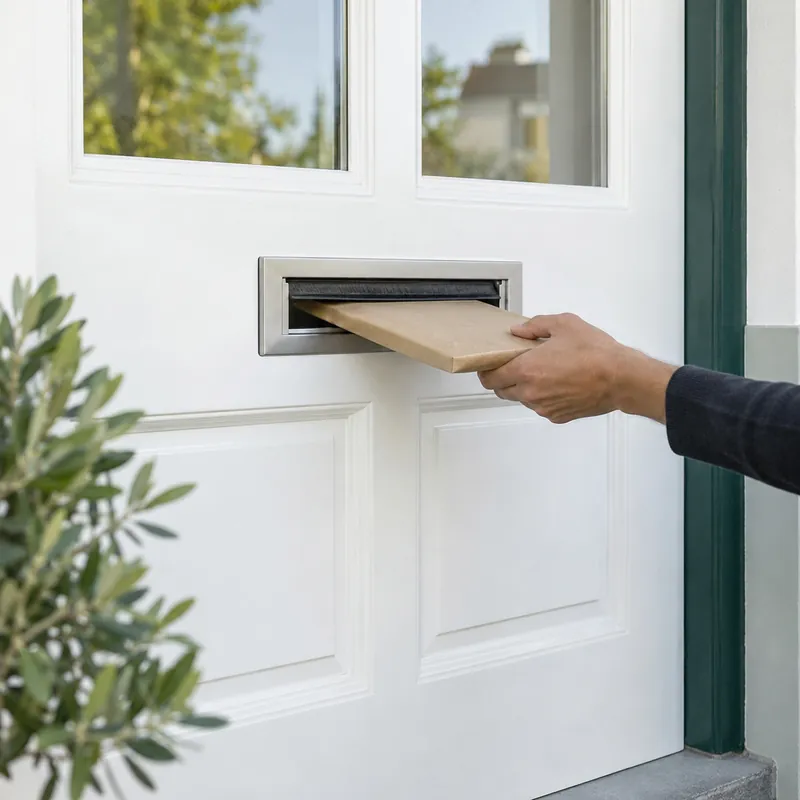 Flat parcel being delivered through a letterbox