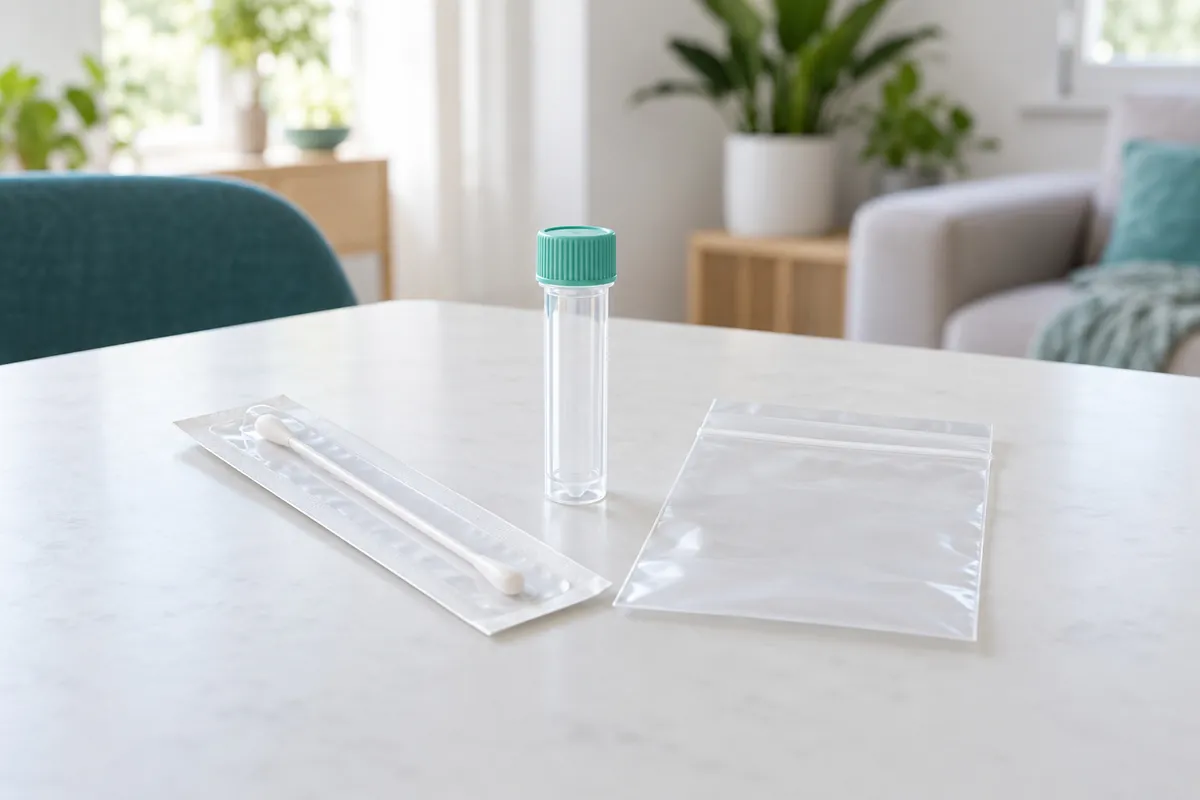 Neutral STI self-test kit on a table