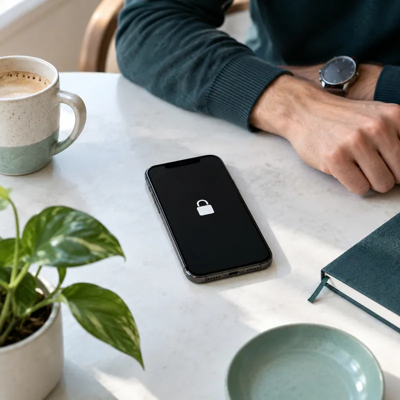 Phone with a lock screen on a table