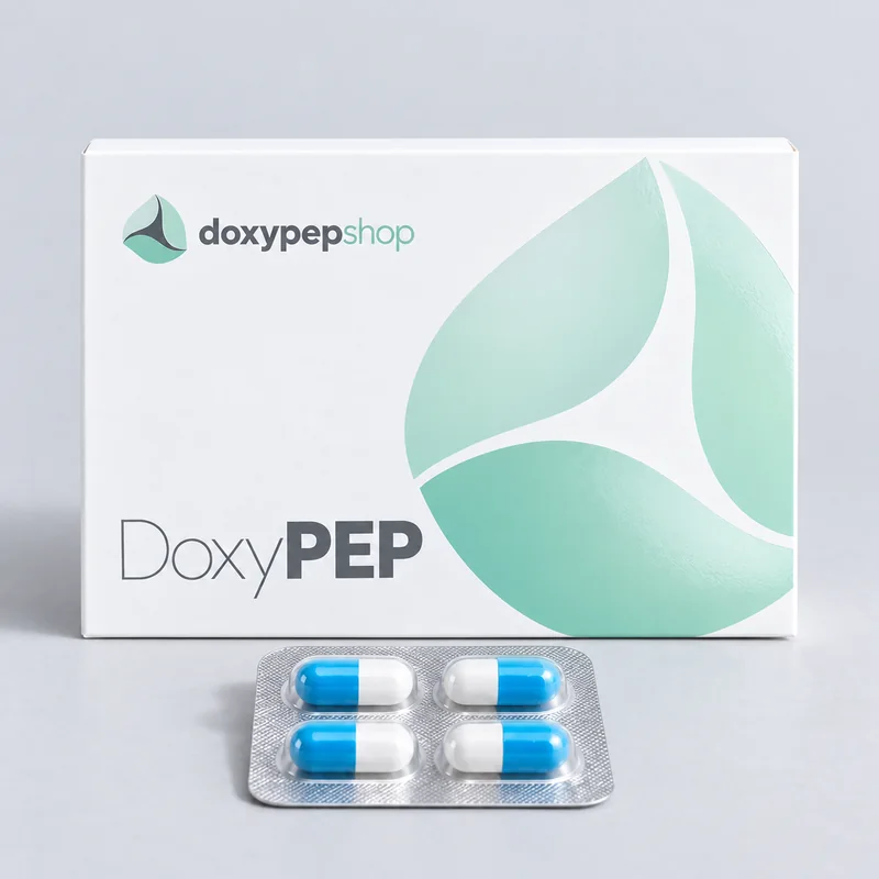DoxyPEP box from DoxyPEP Shop with a blister strip in front
