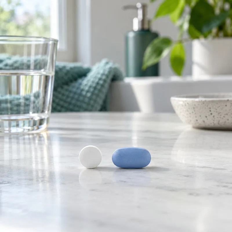 Two different neutral tablets side by side, white and light blue
